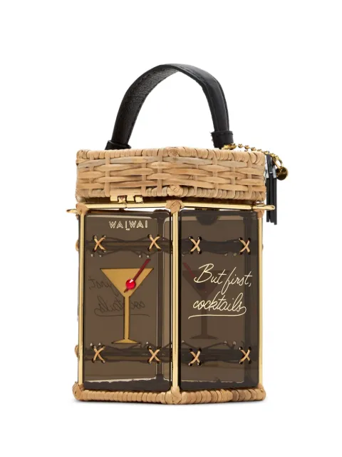 Waiwai Rio rattan-paneled cocktail bucket bag 