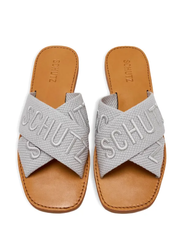 Schutz cross-strap Logo Sandals Grey FARFETCH MY