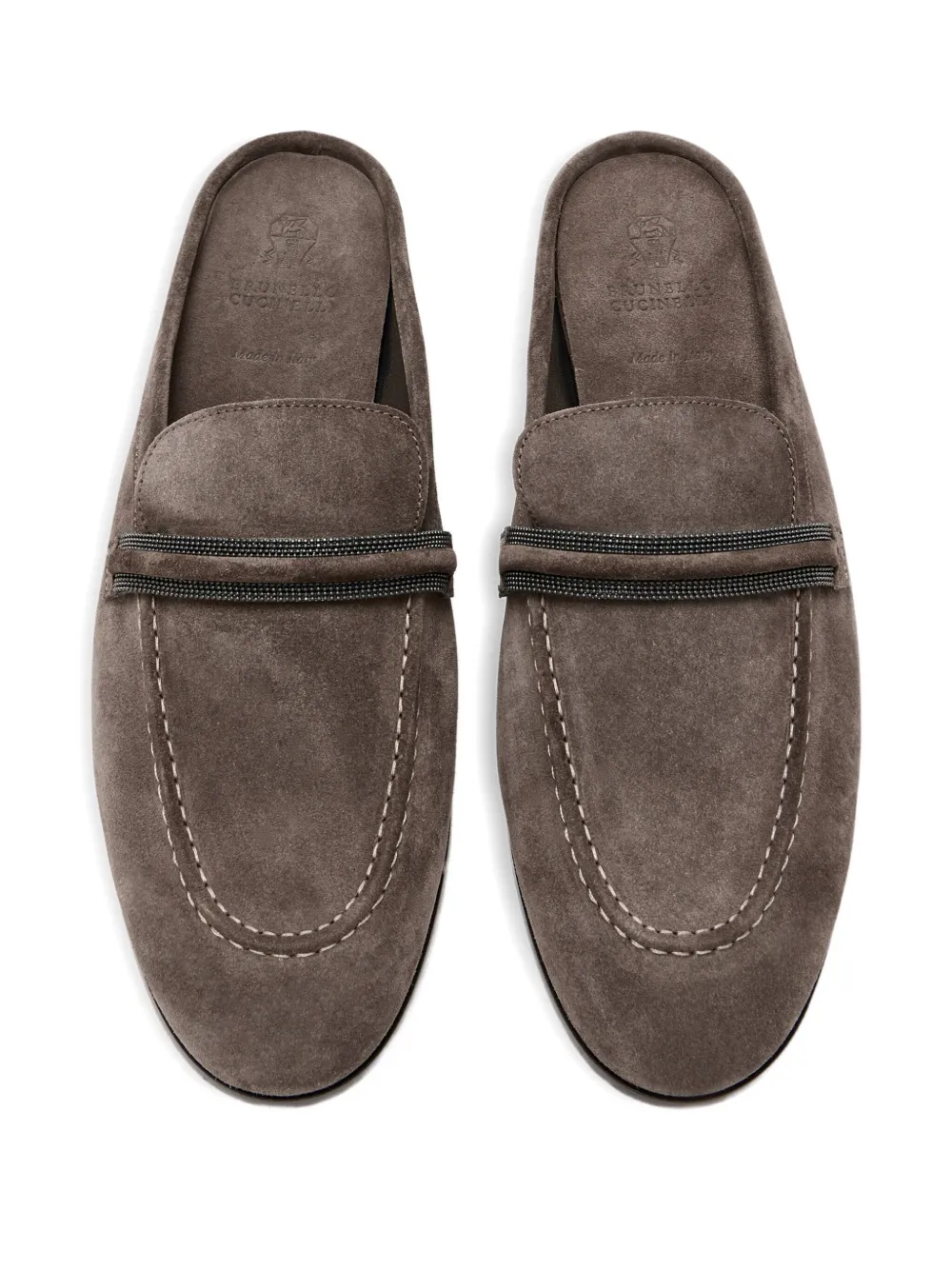 Brunello Cucinelli beaded-embellished suede mules Brown
