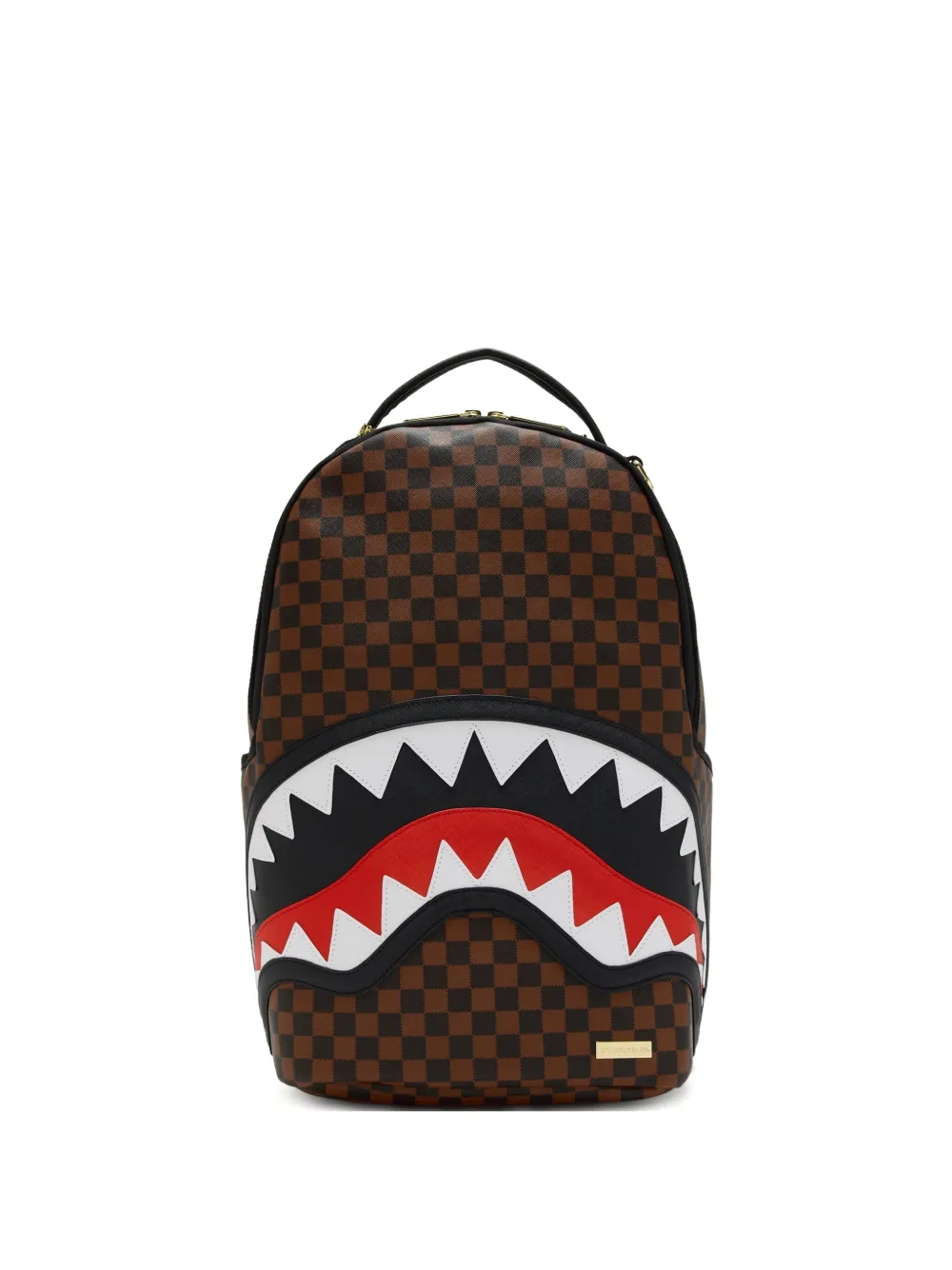 check-pattern shark-print backpack