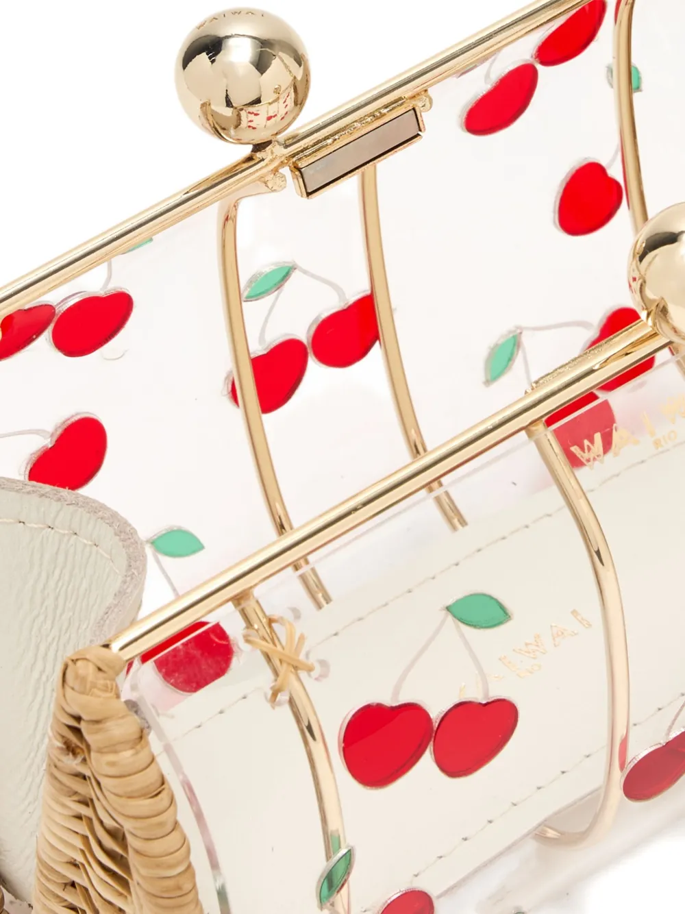 Waiwai Rio Petit Baobá Cherry Rattan Clutch In White