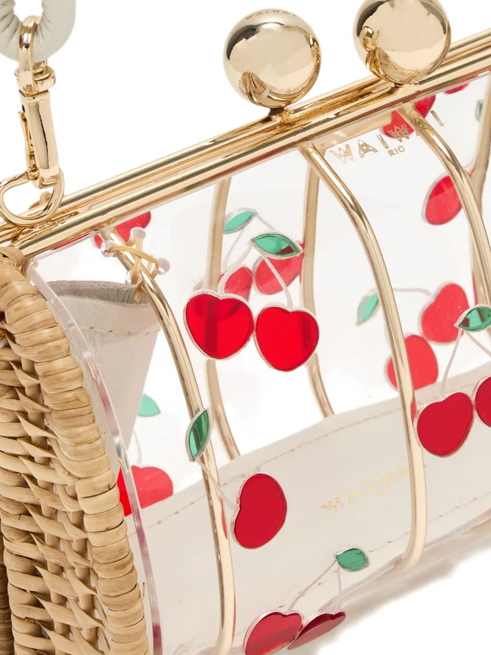 Waiwai Rio Petit Baobá Cherry Rattan Clutch In White