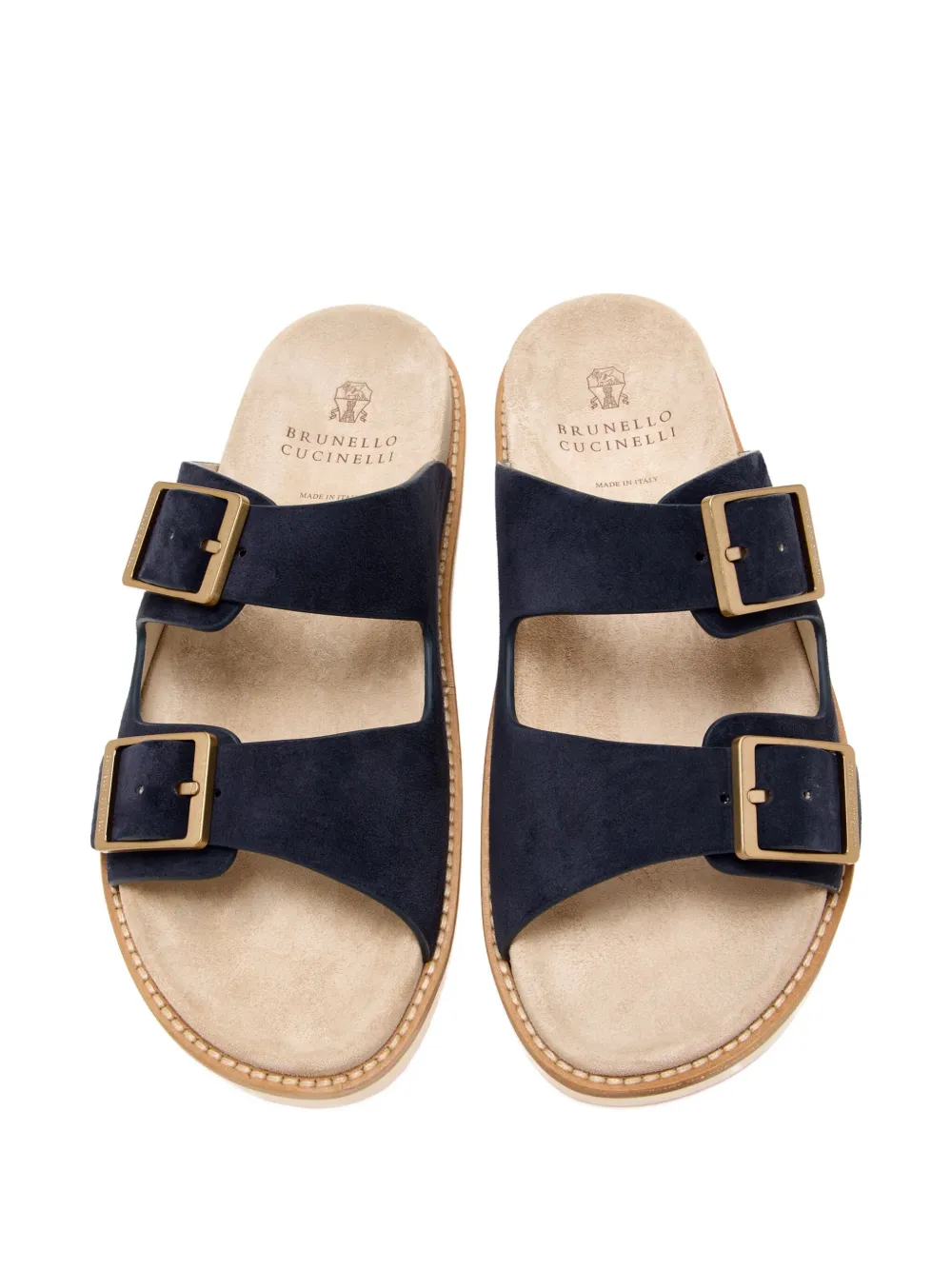 Brunello Cucinelli double-buckle suede sandals Blue