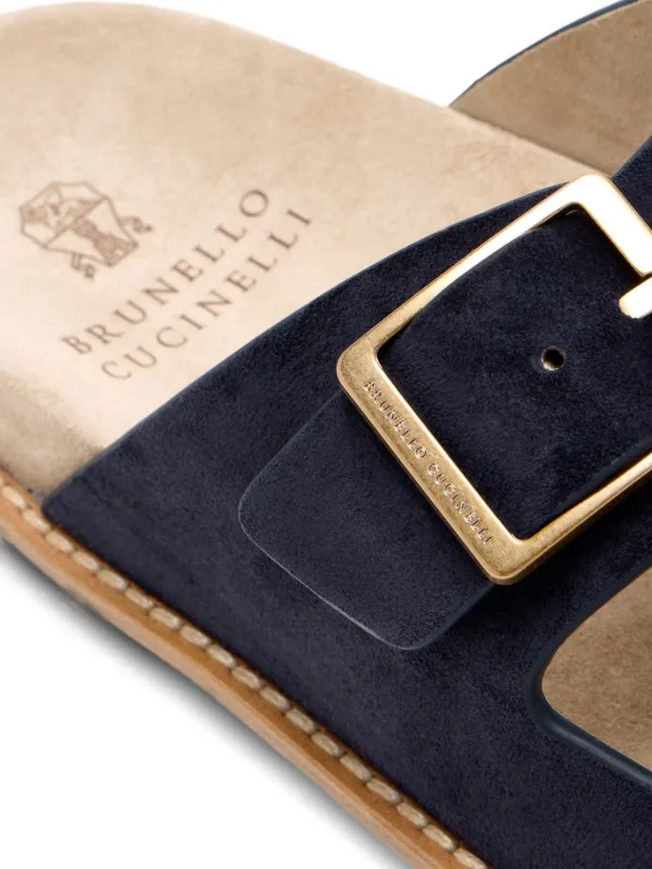 Brunello Cucinelli double-buckle Suede Sandals | Blue | FARFETCH