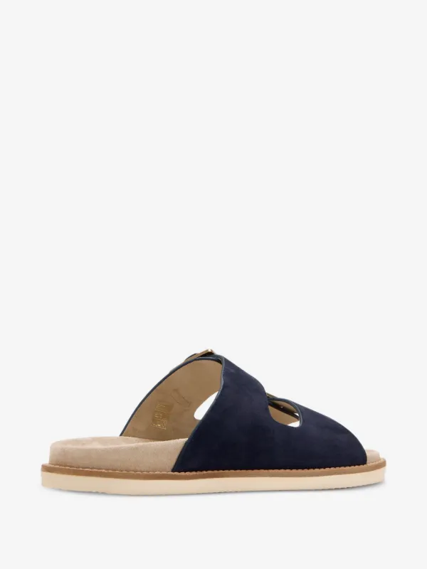 Brunello Cucinelli Navy Suede Double-Buckle Slide Sandals Brunello Cucinelli double-buckle Suede Sandals | Blue | FARFETCH main image 4
