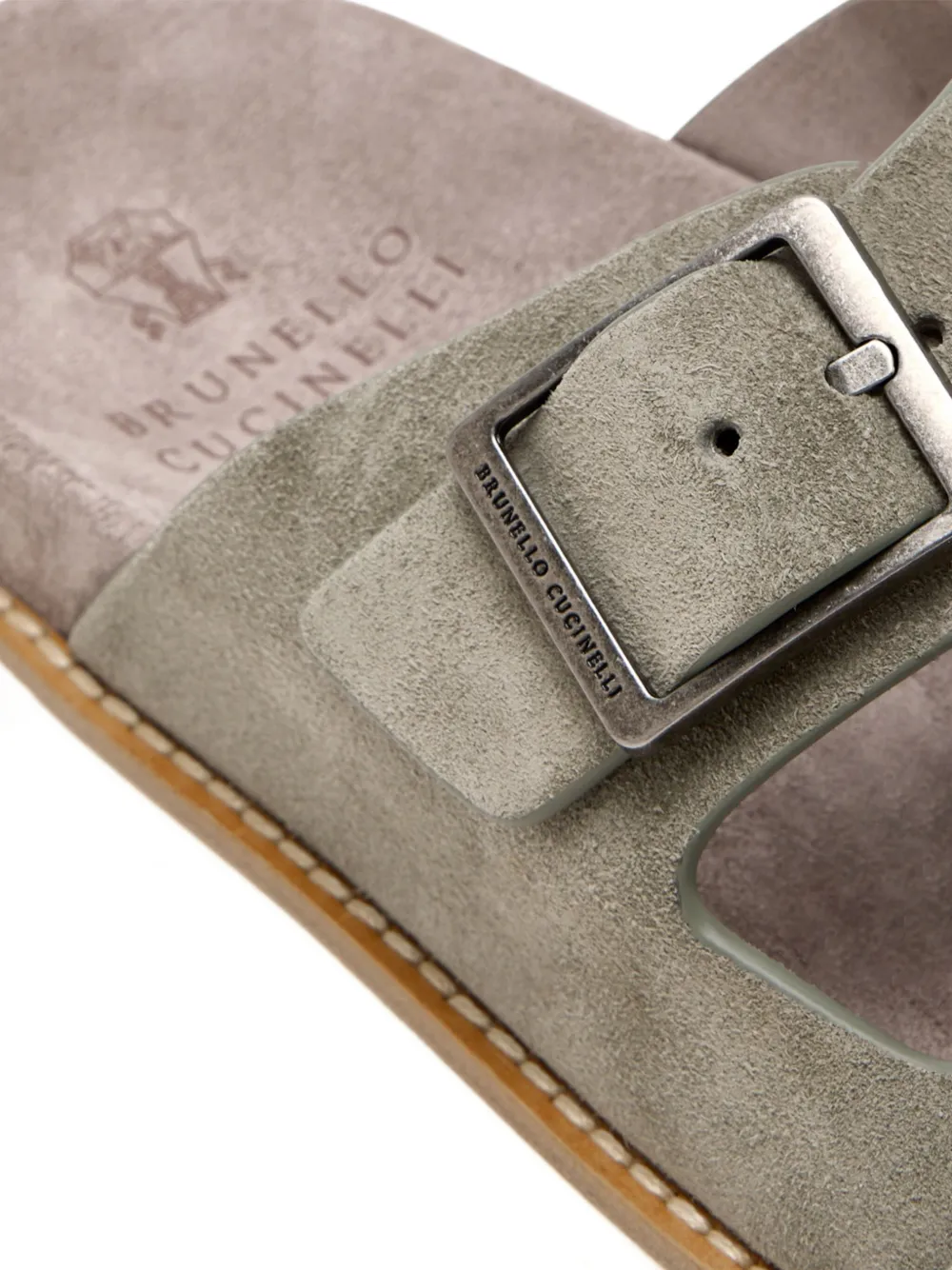 Brunello Cucinelli double-buckle suede sandals Green