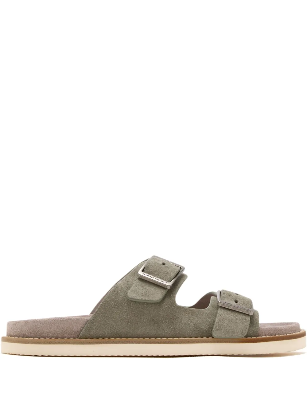 Brunello Cucinelli double-buckle suede sandals Green