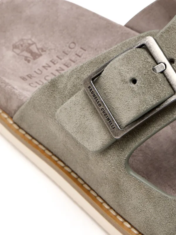 Brunello Cucinelli double-buckle Suede Sandals | Green | FARFETCH