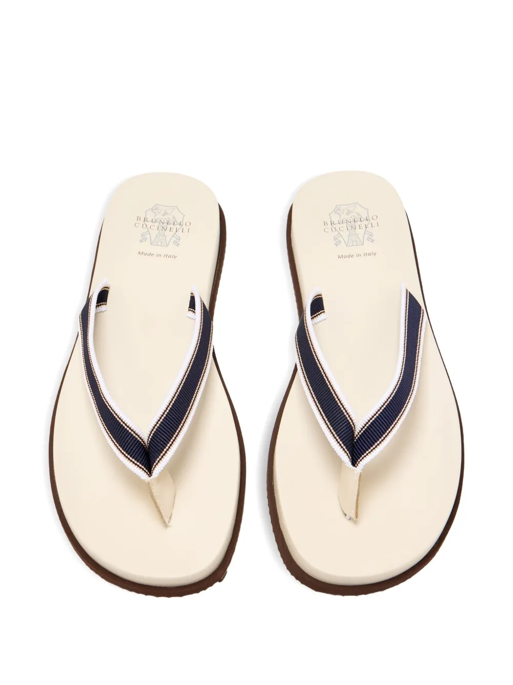 Brunello Cucinelli Striped Leather Flip Flops In Blue