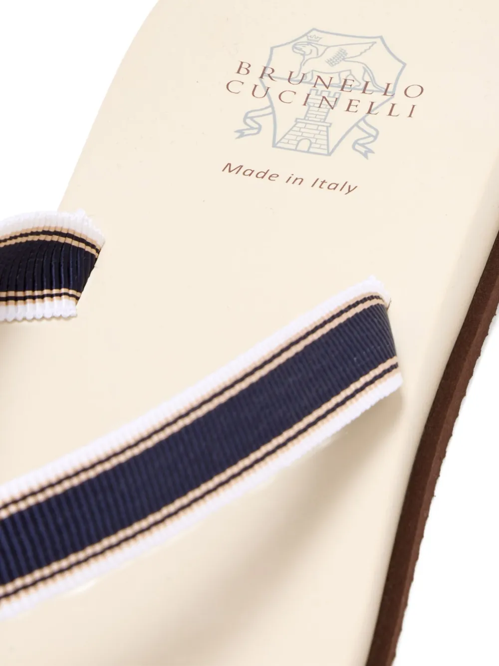 Brunello Cucinelli Striped Leather Flip Flops In Blue
