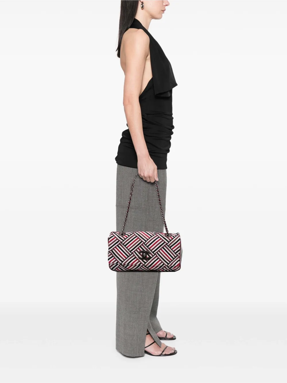 Pre-owned Chanel 2016-2017 Cc Canvas Stripe Flap Shoulder Bag