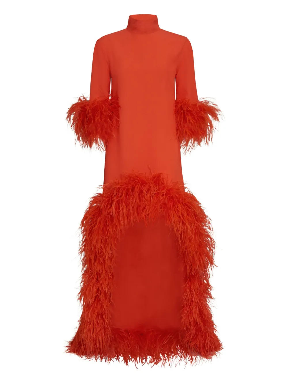 Taller Marmo Gina Extravaganza feather-trimmed high-low dress Oranje