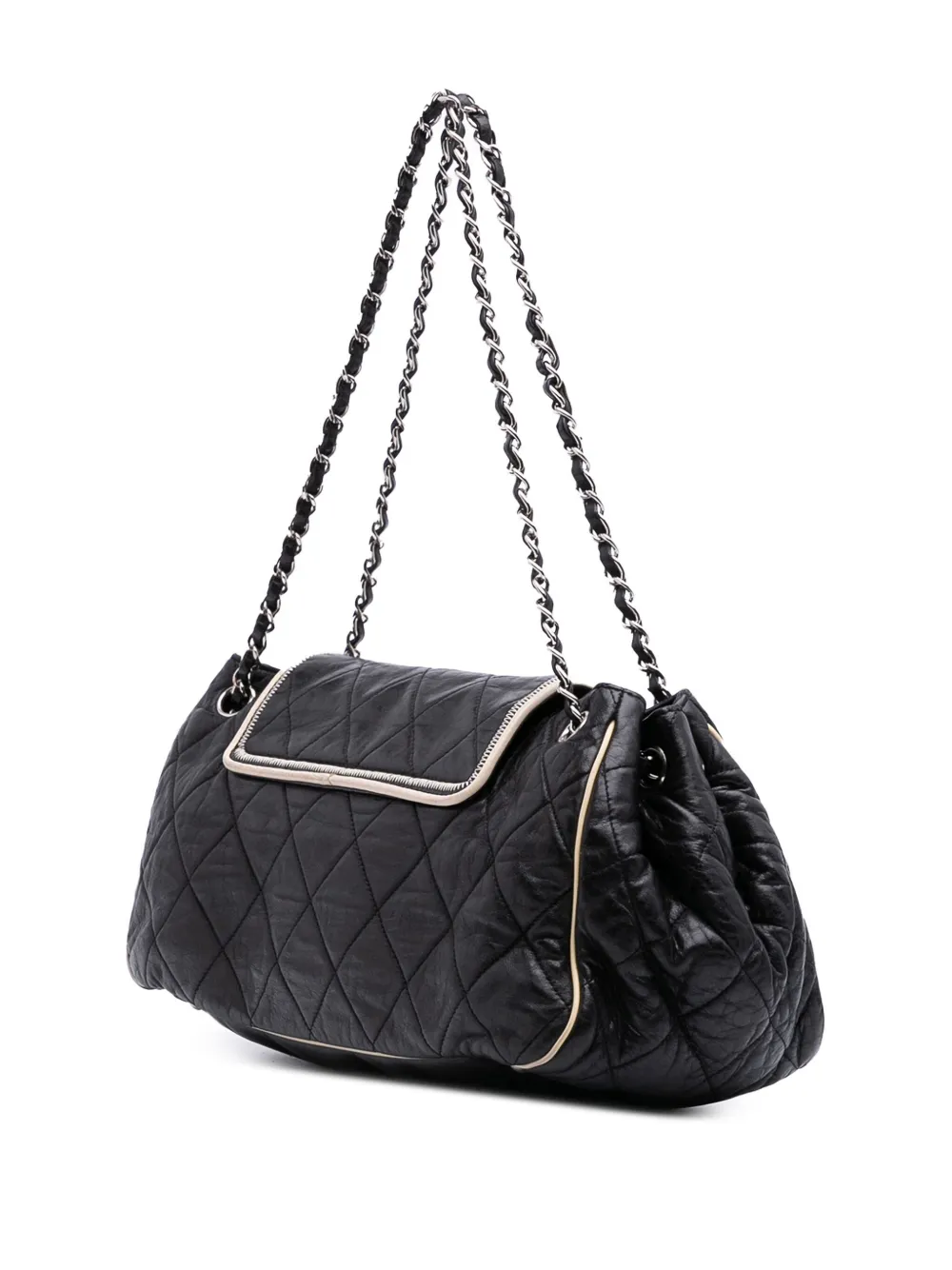Pre-owned Chanel 2008-2009 Quilted Lambskin East West Accordion Flap Shoulder Bag In White