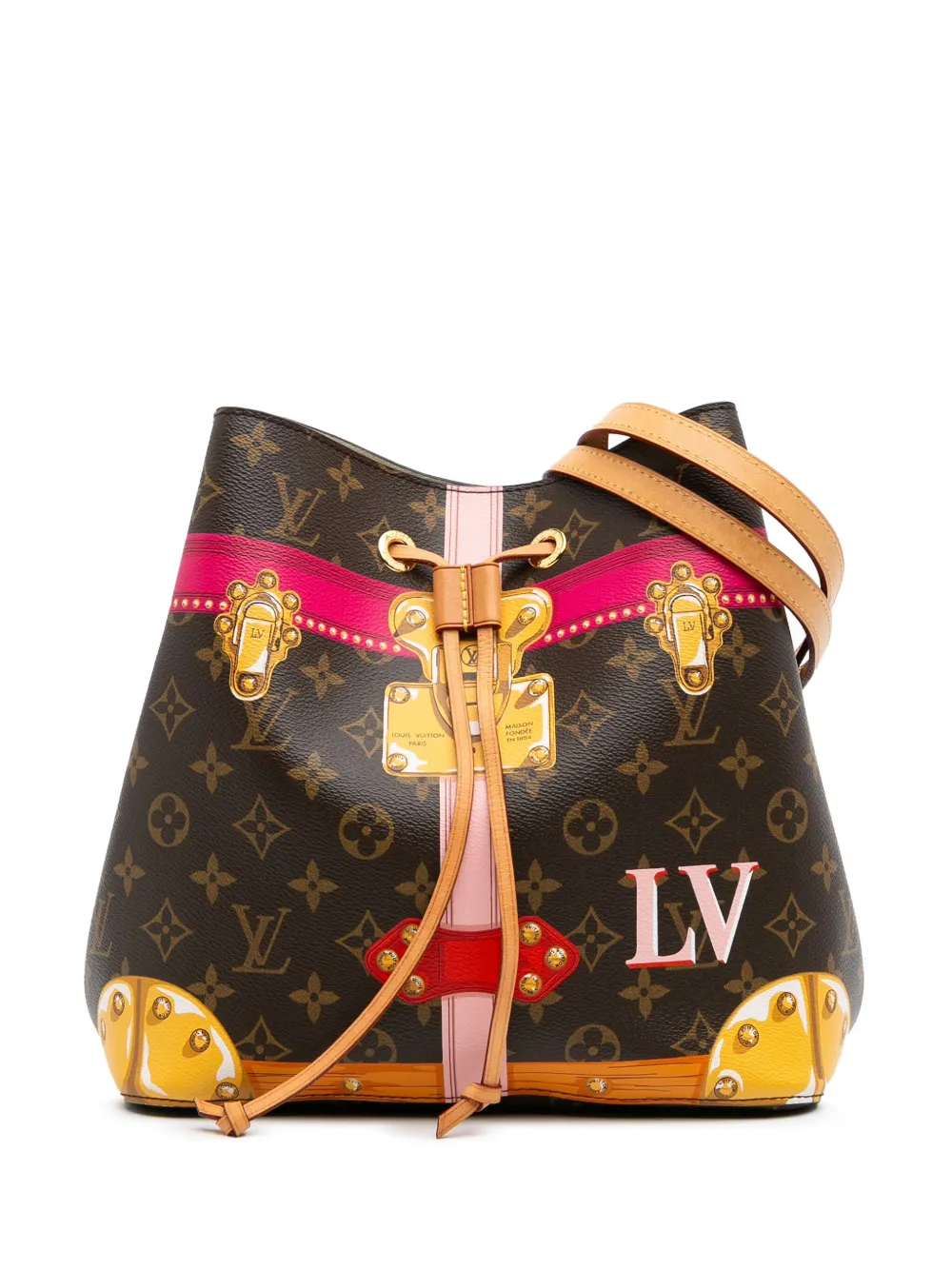 Louis Vuitton Pre-Owned 2018 モノグラム サマートランクス ネオノエ バケットバッグ - ブラウン Louis Vuitton Pre-Owned 2018 モノグラム サマートランクス ネオノエ バケットバッグ - ブラウン