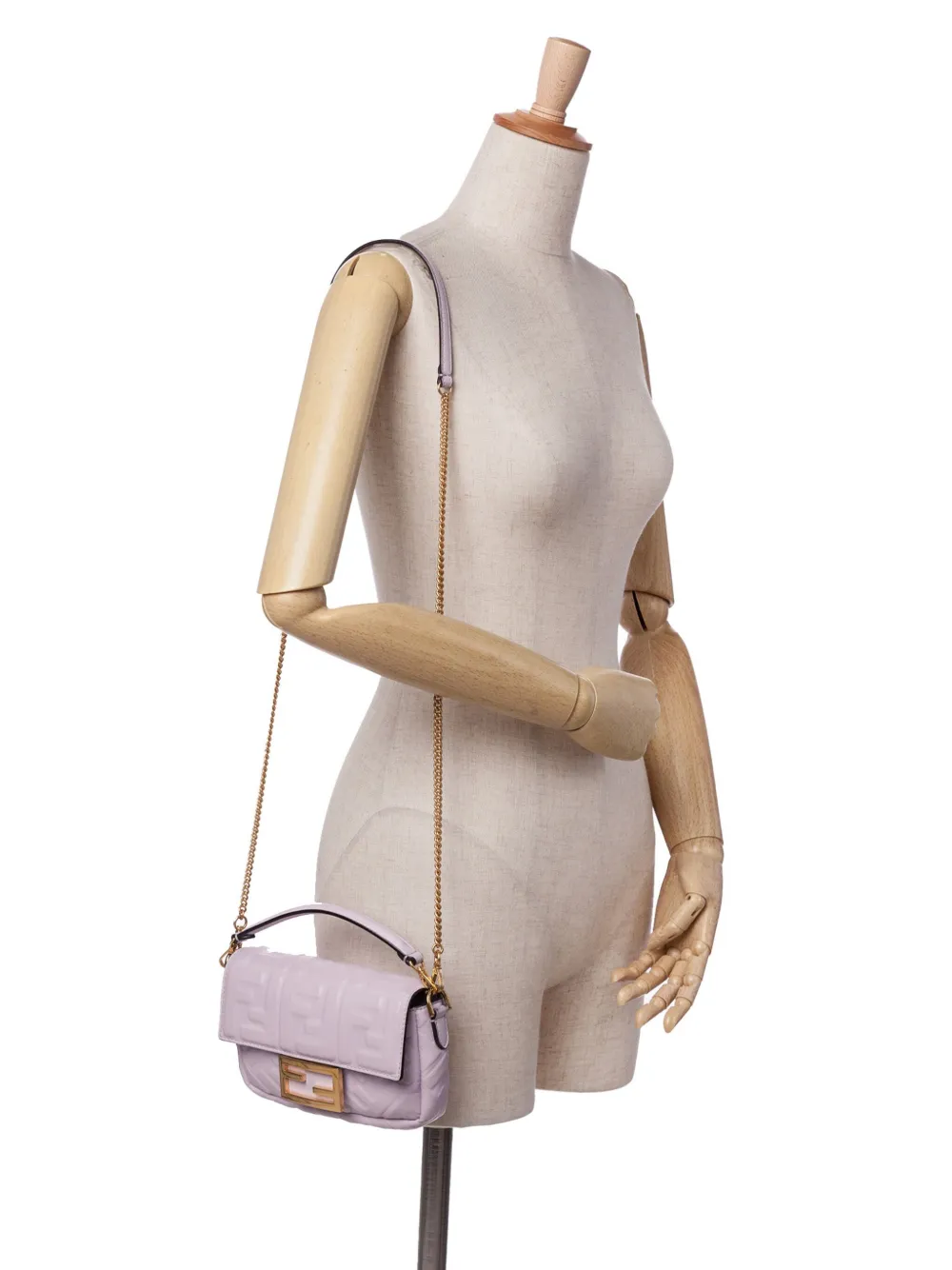 Pre-owned Fendi 2010-2025 Mini Zucca Embossed Leather Baguette Satchel