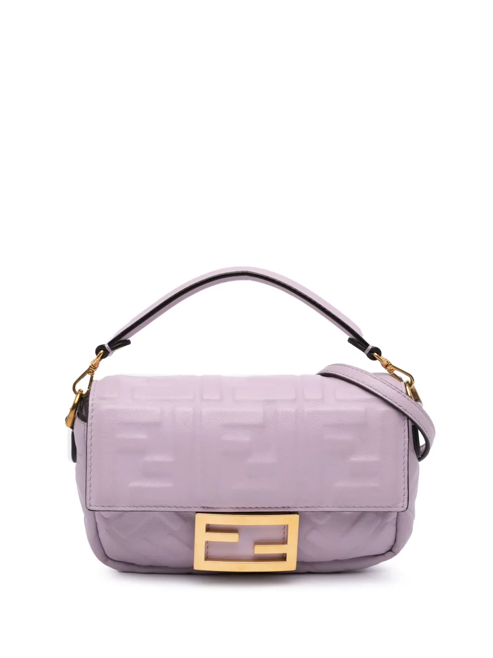 Pre-owned Fendi 2010-2025 Mini Zucca Embossed Leather Baguette Satchel