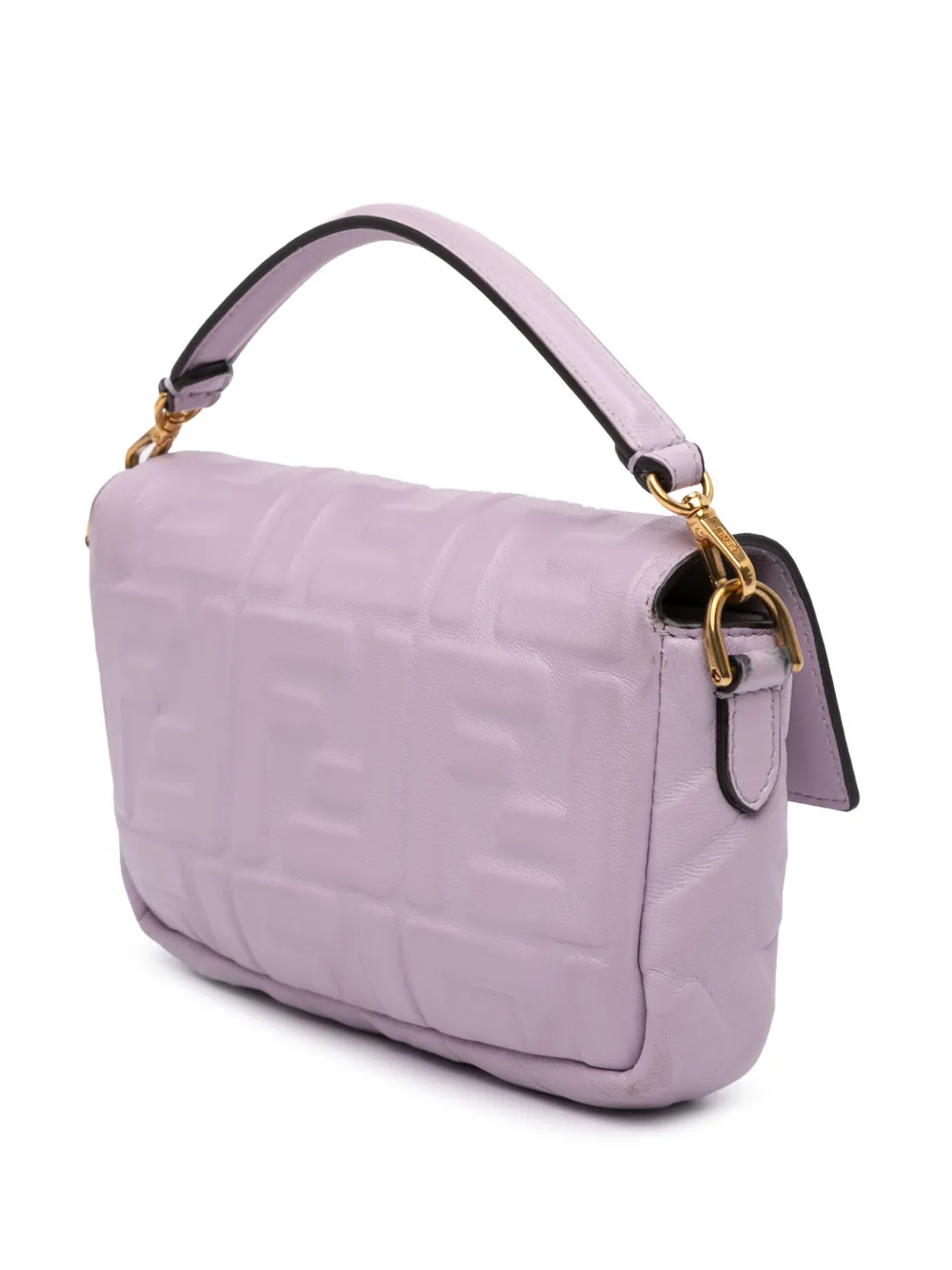 Pre-owned Fendi 2010-2025 Mini Zucca Embossed Leather Baguette Satchel
