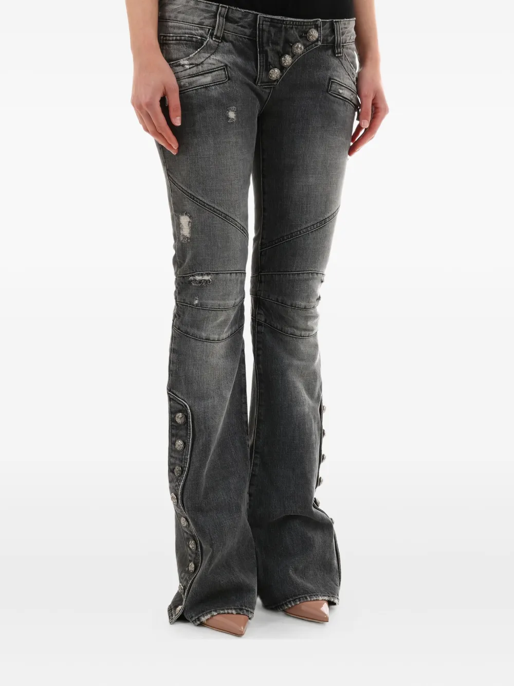 Balmain button-embellished distressed jeans Zwart