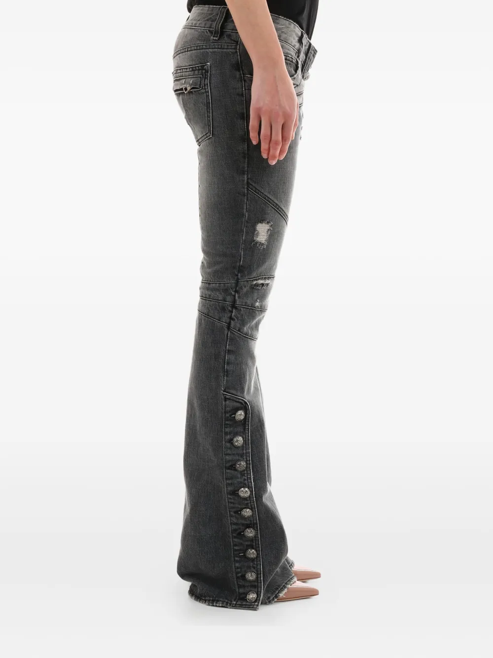 Balmain button-embellished distressed jeans - Zwart