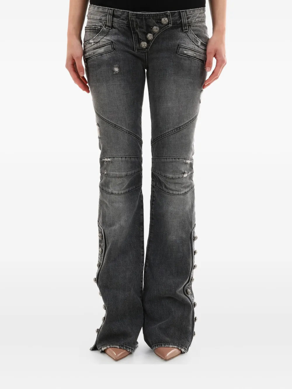 Balmain button-embellished distressed jeans Zwart