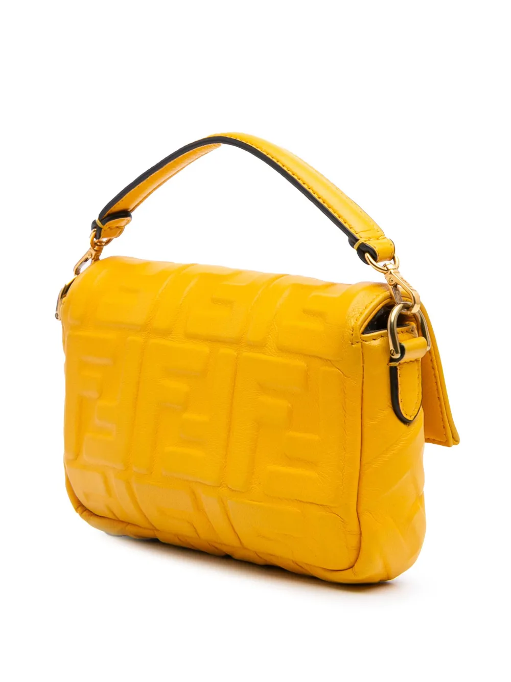 Pre-owned Fendi 2010-2025 Mini Zucca Embossed Leather Baguette Satchel