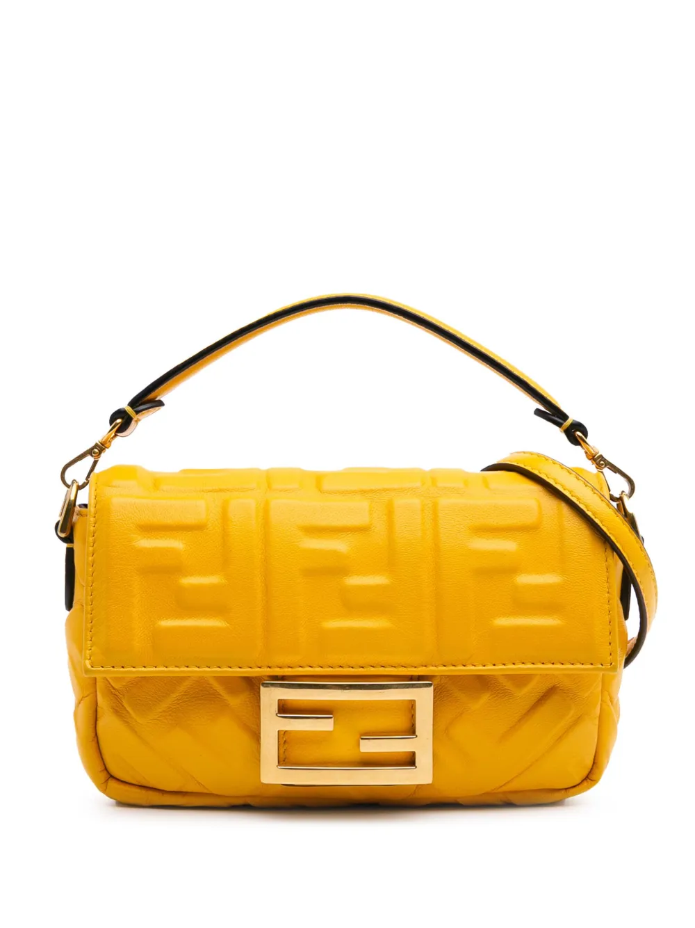 Pre-owned Fendi 2010-2025 Mini Zucca Embossed Leather Baguette Satchel