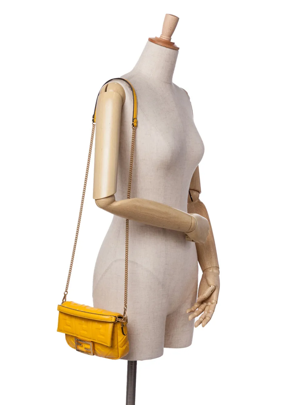 Pre-owned Fendi 2010-2025 Mini Zucca Embossed Leather Baguette Satchel
