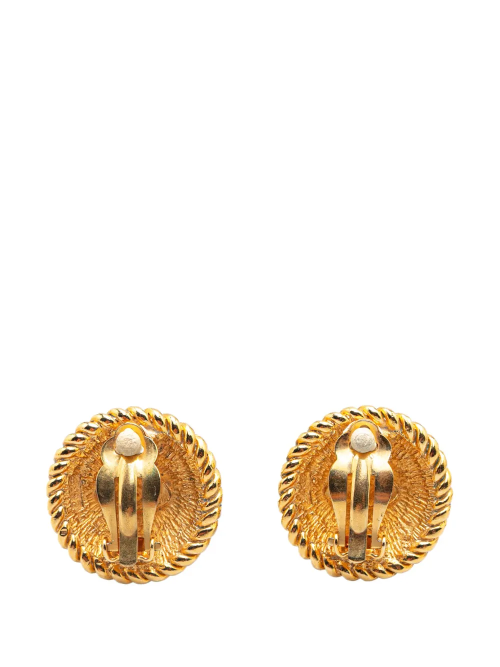 CHANEL Pre-Owned 1970-9180 Gold Plated CC Button Clip on Earrings costume earrings | Image 2