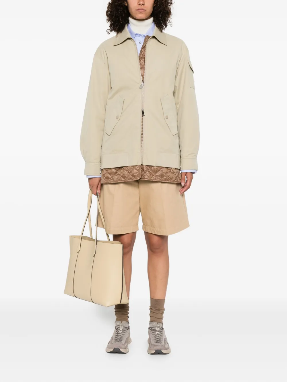Moncler quilted zip-up jacket Beige