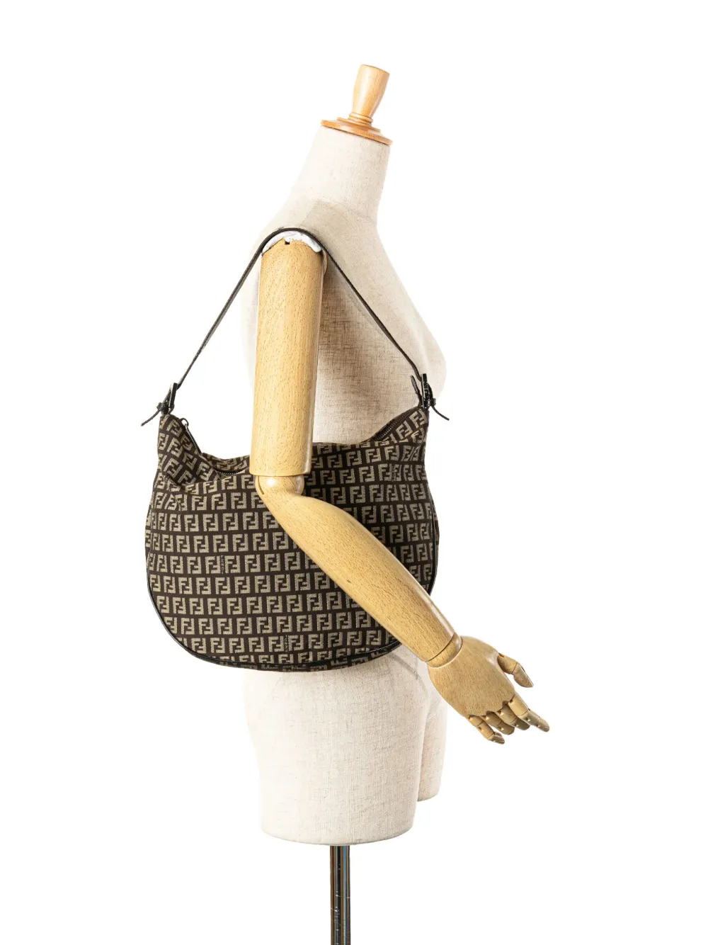 Pre-owned Fendi 2000-2010 Zucchino Canvas Shoulder Bag In Brown