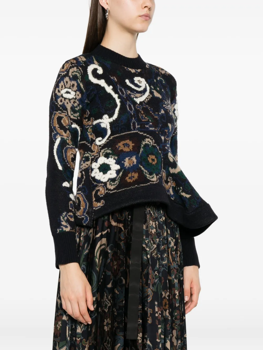 sacai Trui verfraaid met bloemen patroon Blauw