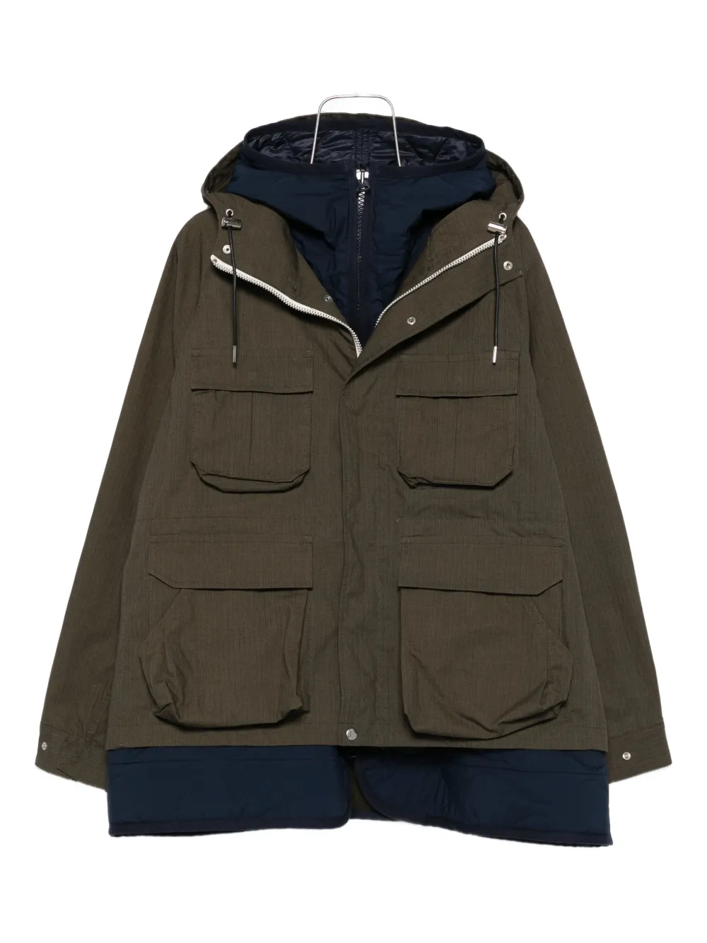 Sacai hooded multi-pocket coat Groen