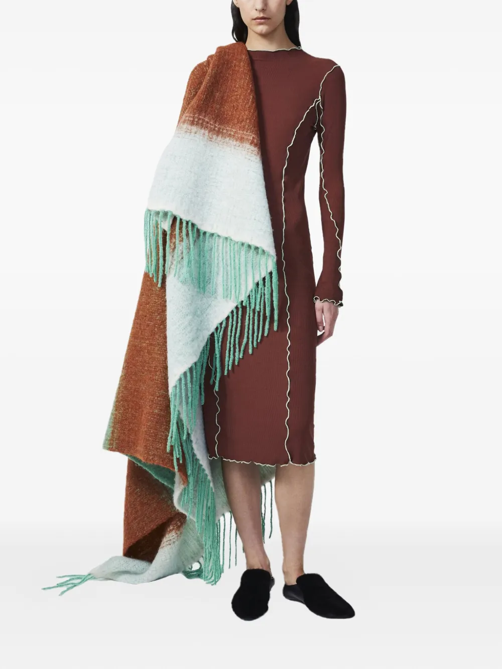 Rodebjer Beau fringed scarf Groen