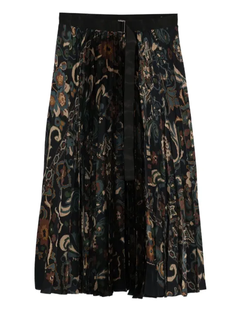 sacai pleated paisley print skirt