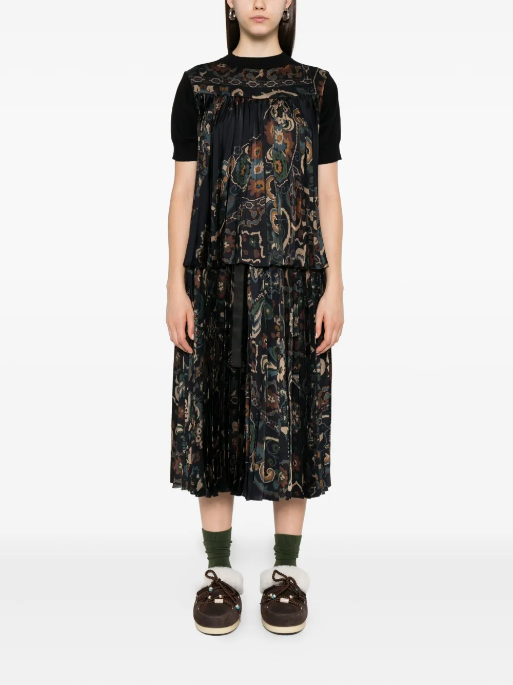Sacai Plooirok met paisley-print - Blauw