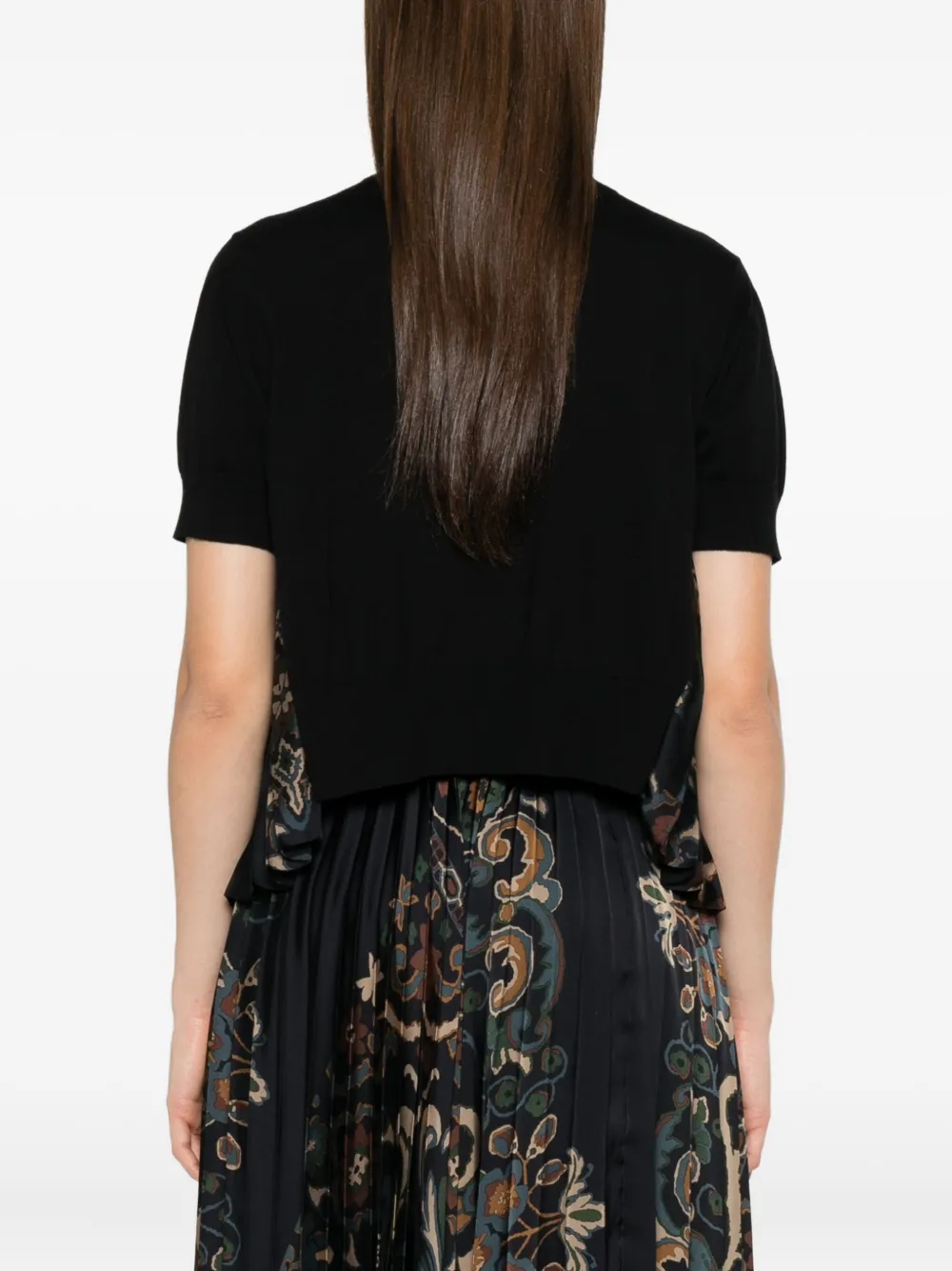 sacai Geplooide top met bloemenprint Zwart