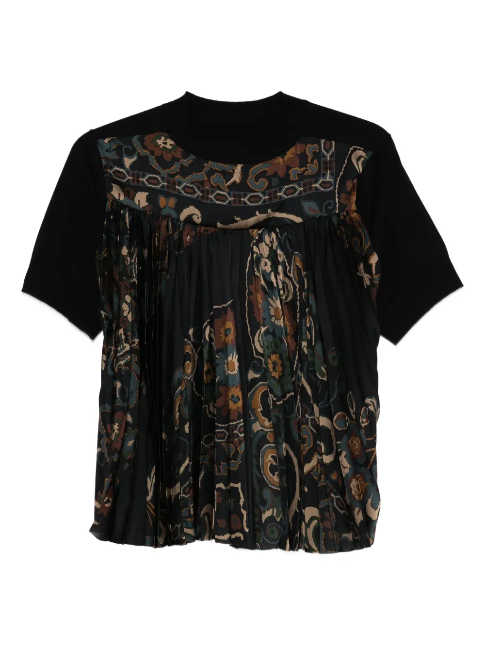 Sacai Geplooide top met bloemenprint Zwart