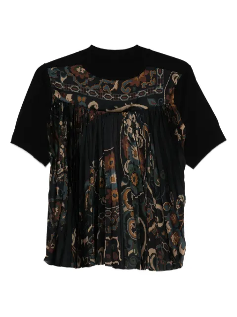 sacai pleated floral print top
