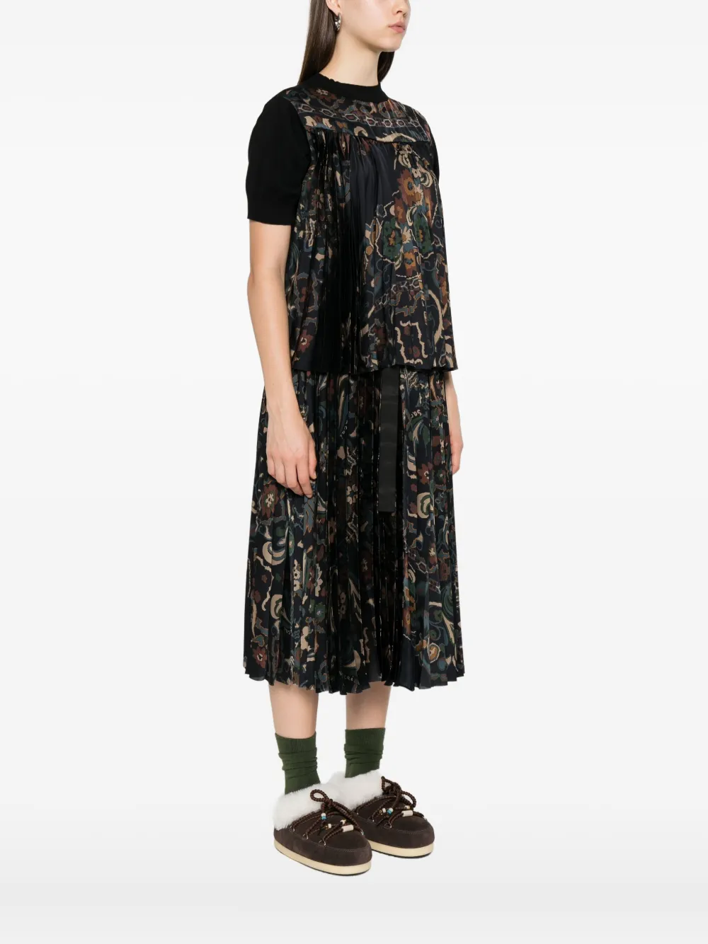 sacai Geplooide top met bloemenprint Zwart