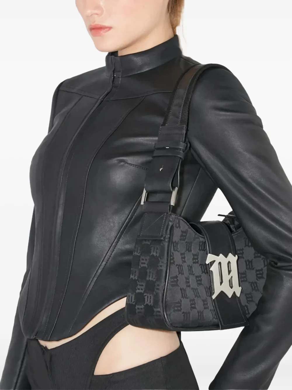 MISBHV Medium schoudertas met monogramdetail - Zwart