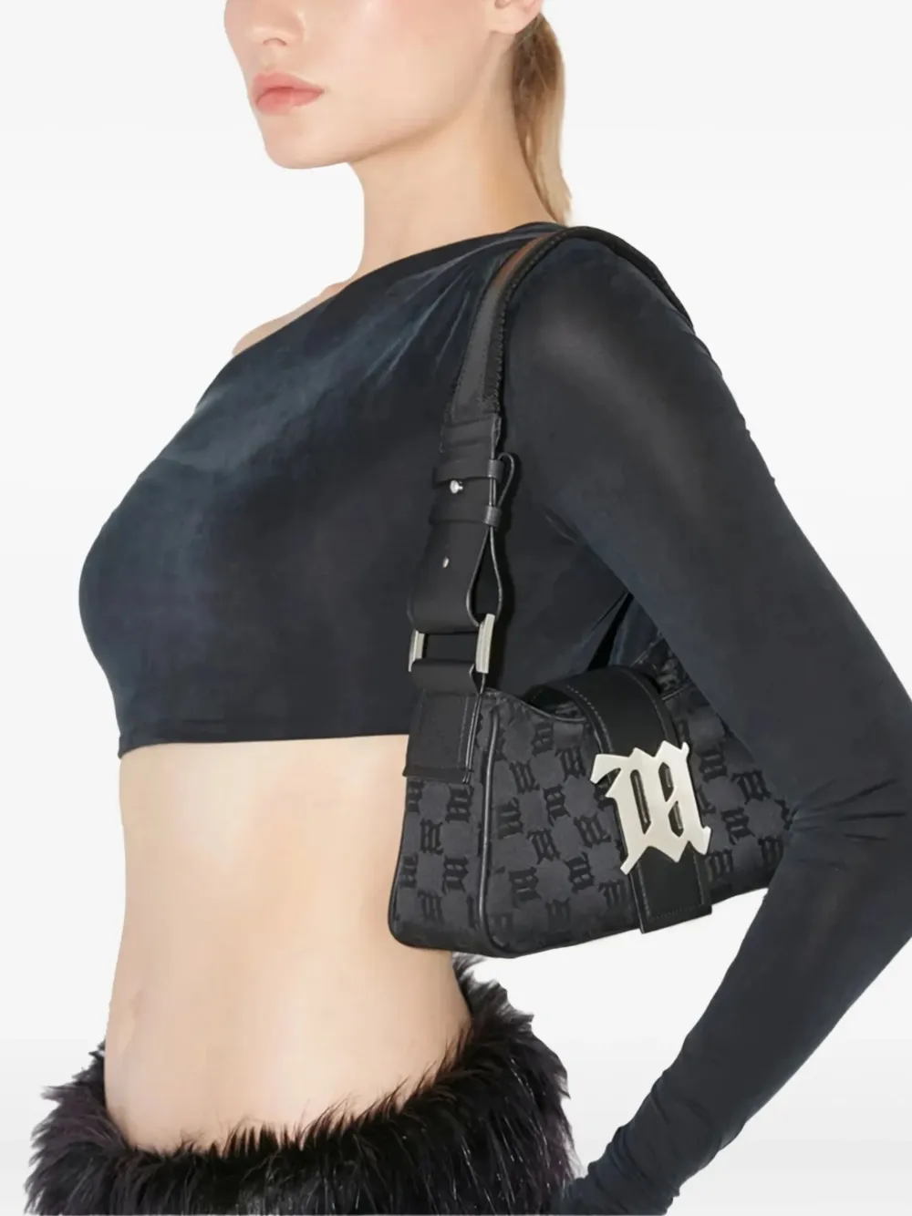 MISBHV Medium schoudertas met monogramdetail Zwart