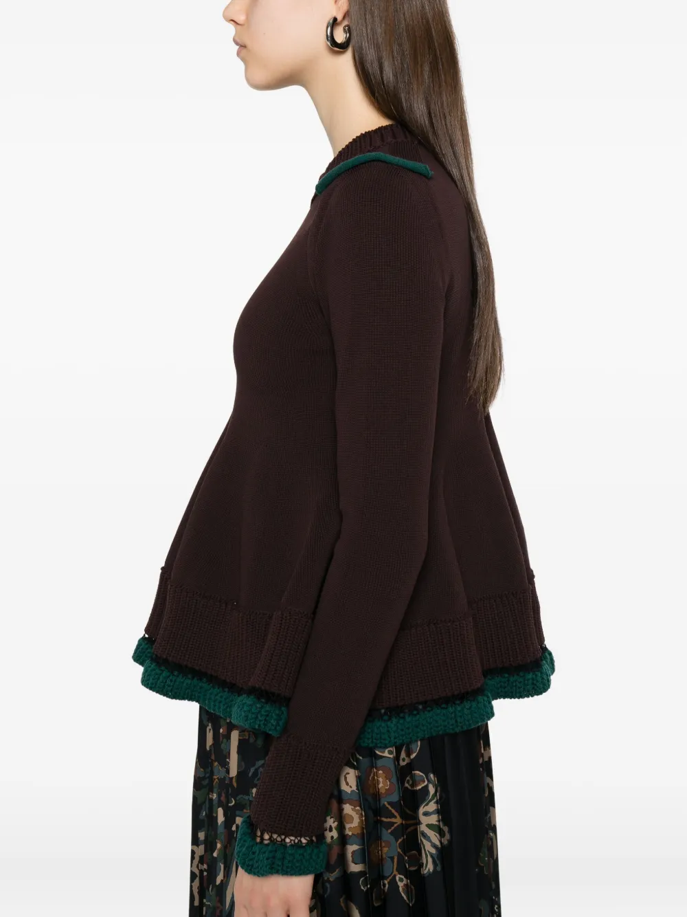 sacai Wollen trui met ruches Bruin
