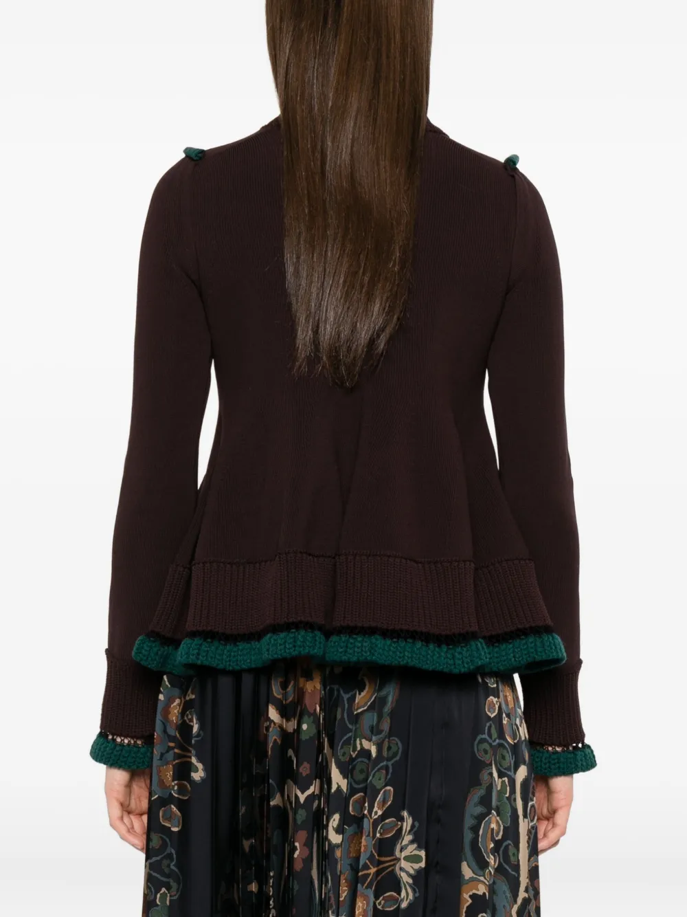 sacai Wollen trui met ruches Bruin