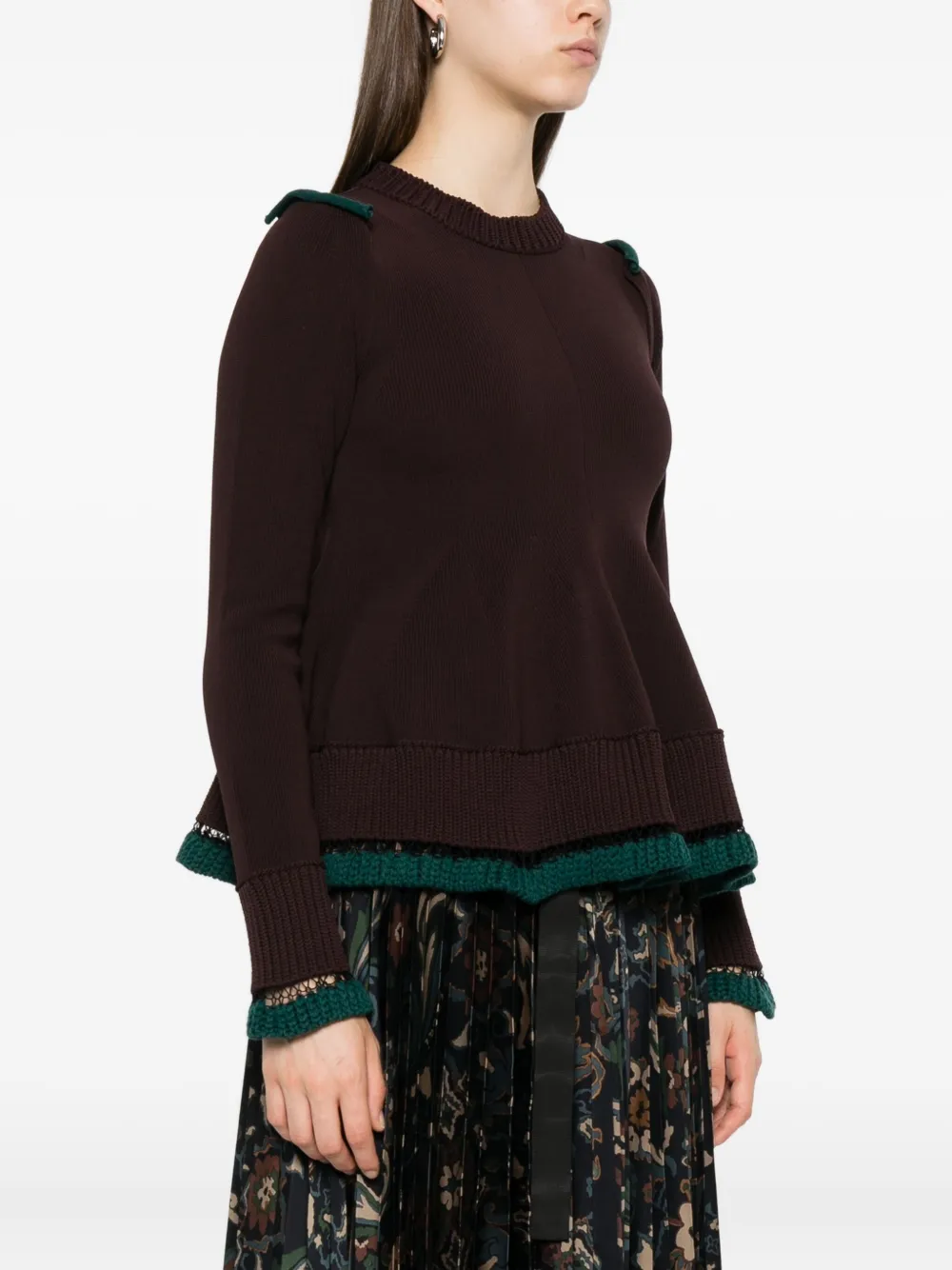 sacai Wollen trui met ruches Bruin