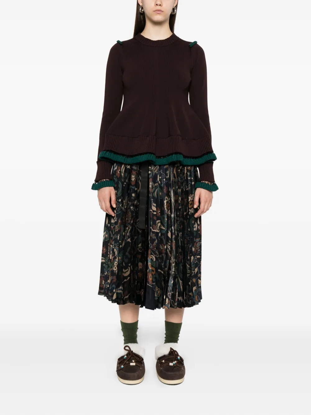 sacai Wollen trui met ruches Bruin