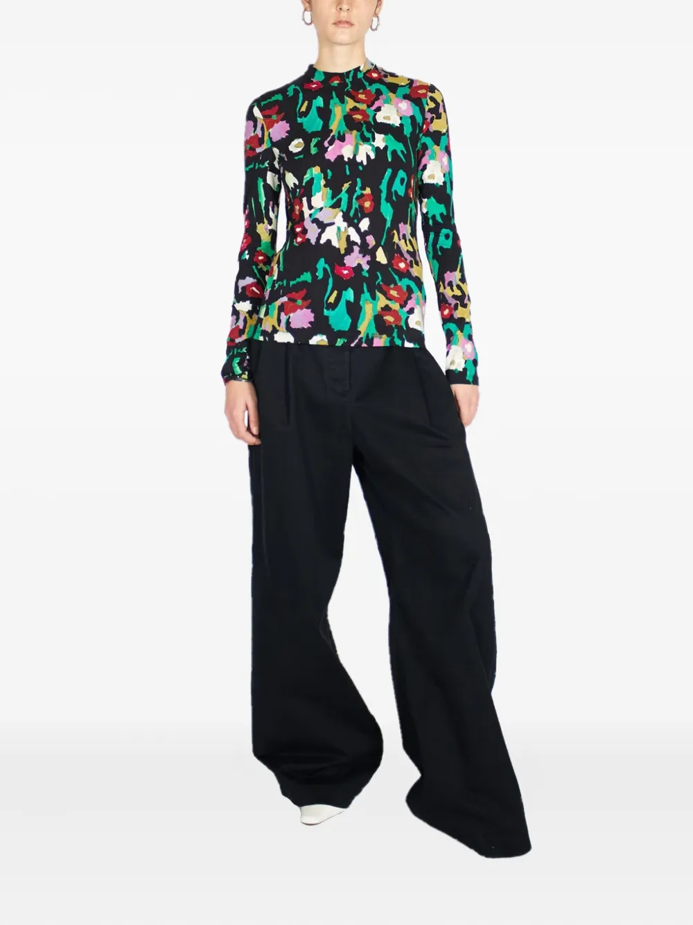Proenza Schouler painted floral turtleneck top Zwart
