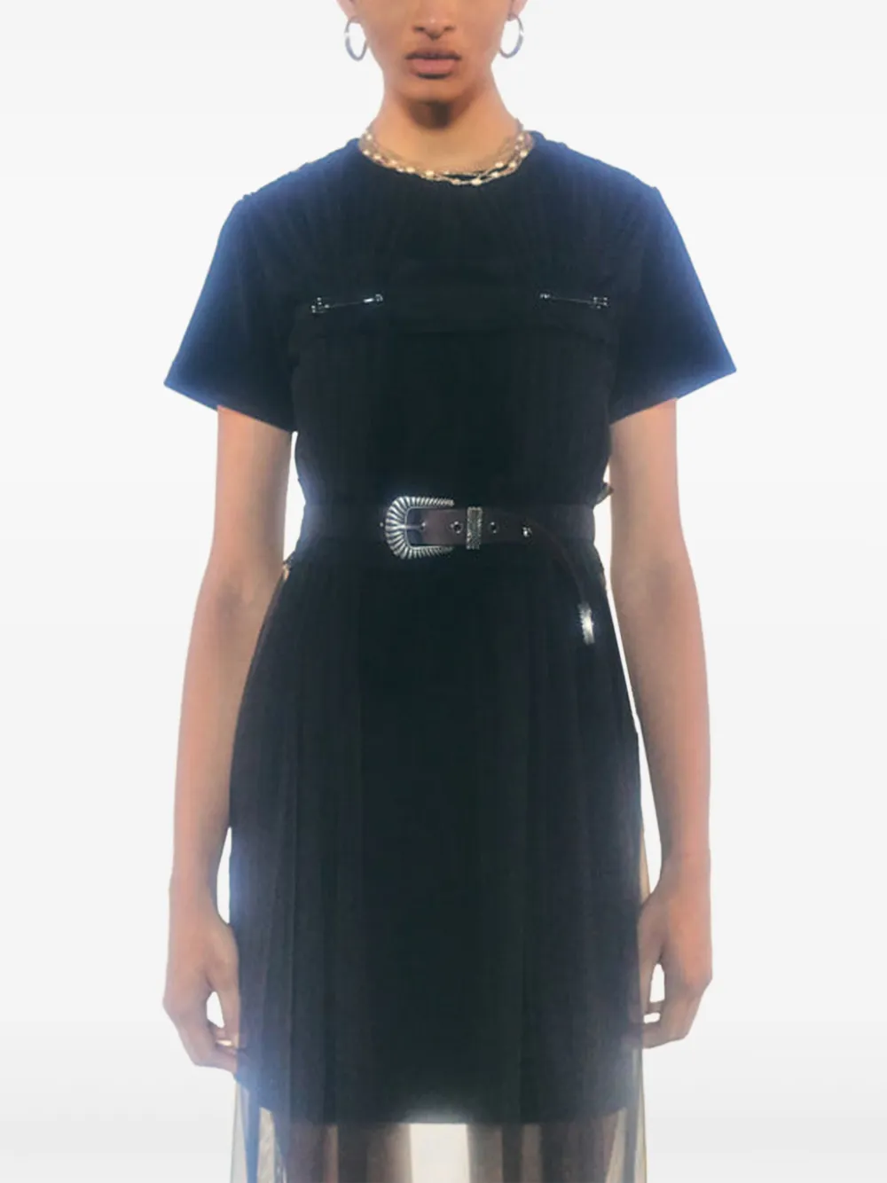 Andersson Bell mesh belted midi dress Zwart