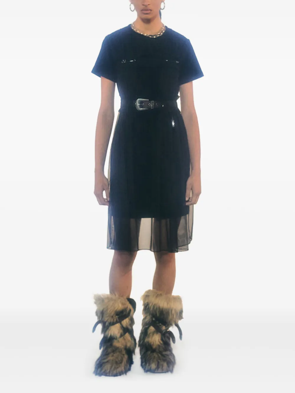 Andersson Bell mesh belted midi dress Zwart