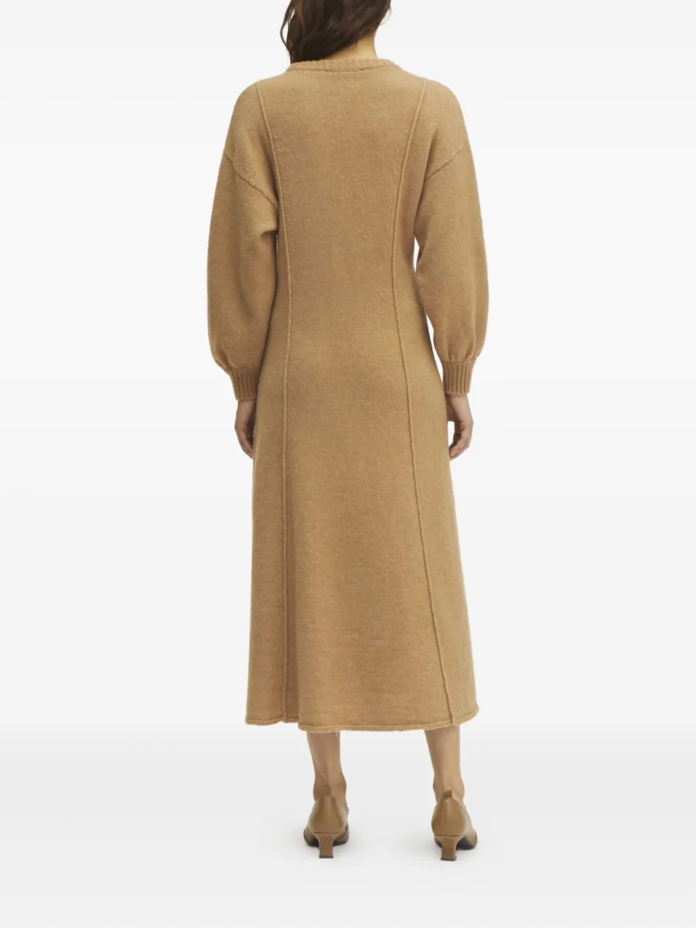 Rodebjer Tanner merino wool seam detail midi dress Bruin