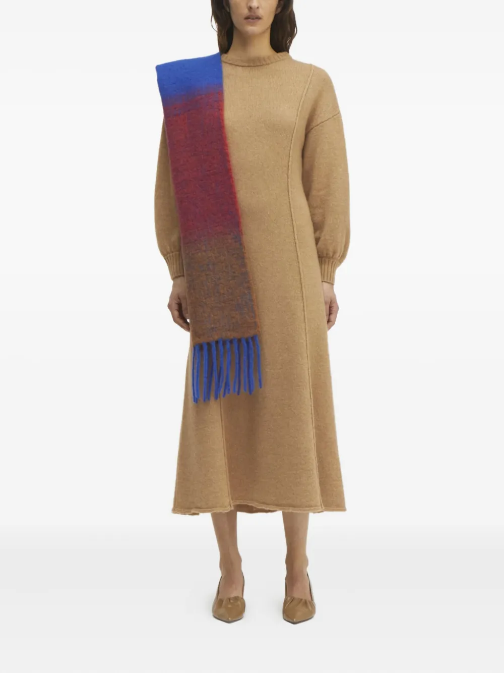 Rodebjer Tanner merino wool seam detail midi dress Bruin